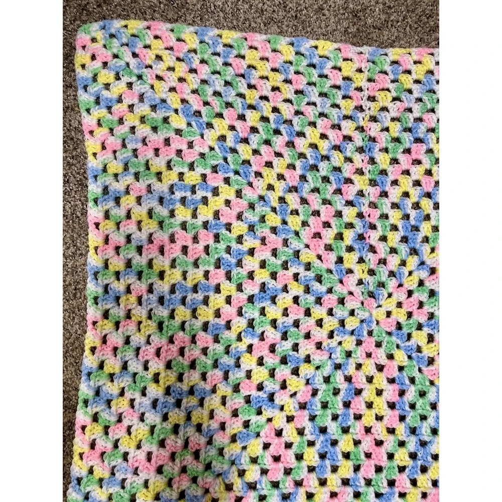 Handmade Baby Girl Crochet‎ Receiving Blanket Multicolor Pastel Soft Throw